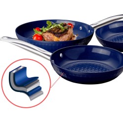 Ceraflon Prestige Diamant Pan Set - 3 pcs- Ø20cm, Ø24cm, Ø28cm – Blauw – driedelige koekenpannen set van aluminium – Antiaanbaklaag – geschikt voor alle warmtebronnen – ovenvast tot 400ºC