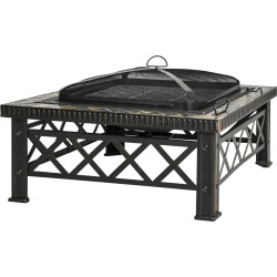 Outsunny 3-in-1 vuurschaal vuurkorf met vonkbescherming grillrooster tuin barbecue zwart 842-170