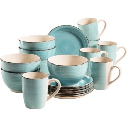 MÄSER 931496 Bel Tempo II ontbijtservies voor 6 personen in vintage look, handbeschilderd keramiek, 18-delige serviesset, turquoise, aardewerk