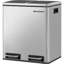 Homeza® Vuilnisbak 30 liter (2 x 15 L) - Afvalbak - Prullenbak - met Pedaal - Zilver
