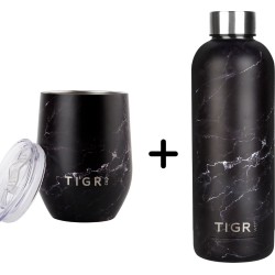 TIGR The Combo - Voordeelset Minimalist Thermosfles en Cup Warmhoudbeker - 500ml - Zwart marmer