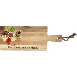 Sorprese Borrelplank - Eat, Drink and be Happy - 48x19 cm - Tapasplank - Serveerplank - Borrelplank Hout - Gepersonaliseerd Cadeau