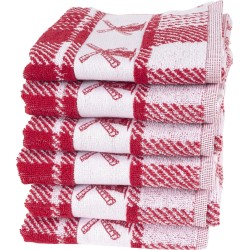 Twentse Damast Keuken Handdoeken - Hollandse Designs - Katoen - Keukendoeken Set - 6 stuks - 50x55 cm - Molen Rood