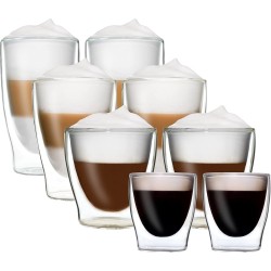 DUOS Gläser 2x (80, 200, 310, 400ml) - Feelino Dubbelwandige glazen/thermoglazen/theeglazen/koffieglazen met zweefeffect houden dranken langer warm en langer koud