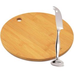 I Genietti - Set - Dondolo kaasmes - Bamboe snij / serveerplank Ø 24,5 cm - Geschenkverpakking