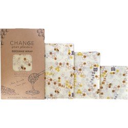Change Your Plastics Beeswax/Bijenwas doek, Plastic alternatief voor bewaren van groente, fruit of als duurzame verpakking voor je lunch.  Set van 3 stuks: S | M | L