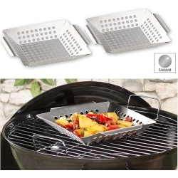 Rosenstein & Söhne grillschaal: Set van 2 roestvrijstalen grillschalen voor te grillen groenten en kleinigheden, 1 mm