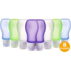 TravelGuru - Navulbare Silicone Reisflesjes - 8 stuks - 100 ml - Reisflesjes handbagage & vliegtuig - Reis Flacons Navulbaar