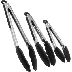 3x Keukentang RVS - Serveertang - BBQ tang - Barbequetang - Vleestang - 3 Handige maten - 33 cm 27 cm en 20 cm - Zwart