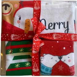 4-delige Kerstcadeau Set - Kerstfeer - Kerstcadeau - Handdoeken Set  - Christmas Kitchen Towel Gift - Kerst Versiering - Vrolijk Kerstcadeau voor familie en vrienden