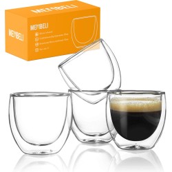 Membeli Espresso Kopjes Dubbelwandig Glas - Set van 4 - 80 mL - Espresso Glazen - Espressokopjes