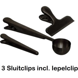 3 Sluitclips inclusief lepelclip Roestvrij Staal Zwart