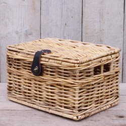 Migo Styling - Fietsmand - Met deksel - Leren riempje - Naturel - Riet - Rotan - 40x30xH23