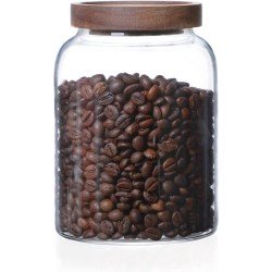 INCETUE 1200 ml voorraadpotten glas met deksel, luchtdichte potten met houten deksel, voorraadpot voor muesli, glazen luchtdichte voorraadpotten voor pastanoedels, meelopslag, koffiebonen glazen container