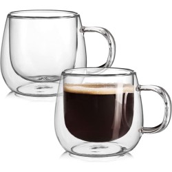 House of Husk 2 Stuks Dubbelwandige Glazen met Oor - Koffieglazen - Theeglazen - 300ML - 2 Stuks - Latte Macchiato & Cappuccino Glazen -