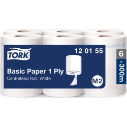 Poetspapier Tork Basic M2 centerfeed 1-laags 300m wit 120155 | 36 stuks