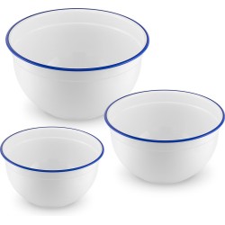 Navaris 3x witte metalen mengkom - Set met 3 maten - Voor onder andere beslag en salade - Groot, medium en klein