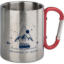 Reisbeker RVS beker met karabijnhaak - Adventure is waiting - 300ml