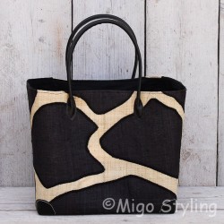 MigoStyling - Jute tas - Zwart - Naturel strepen - strandtas - Ibiza - shopper - reistas - trekkoord sluiting - sleutelvakje