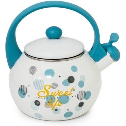 Meyerhoff fluitketel theepot look Sweet Life emaille wit turquoise 2.2 Liter - geschikt voor alle warmtebronnen inclusief inductie - exclusief retro design - geëmailleerd