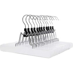 Hoppa! Broekspanner. 12 stuks. kledinghanger van hout. antislip. verchroomde haken. 360 graden draaibaar. wit