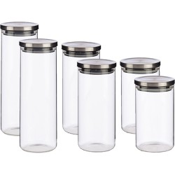 6x stuks glazen luxe keuken voorraadpotten/voorraadbussen zilveren deksel 1000 ml-1380 ml-1700 ml - 2x stuks per formaat