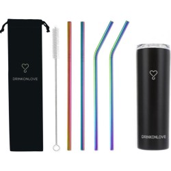 DRINKONLOVE - TEAM LEADER BLACK + COMFY RAINBOW - Drinkbeker met rietjes - RVS - Zwart Zilver-  regenboog - 12 uur koud - 6 uur warm - 600ML - 20,5 cm hoog