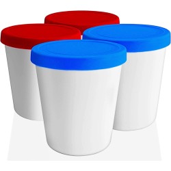 LAUWG - Ijsbewaarbakken met deksels 4-Pack - 1L ronde herbruikbare vriezer containers opbergboxen voor zelfgemaakt ijs, sorbet, bevroren yoghurt of algemene voedsel opslag