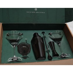 Cocora Martini Set - 9-delige RVS Cocktail Set - Cocktail Shaker - Martini Glazen (V) - Cocktail Boek - Luxe Cadeauverpakking - Metaal Zwart