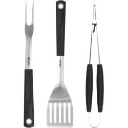 BBQ/barbecue gereedschap set 3-delig met rubberen handvatten - Tang - Vork - Spatel
