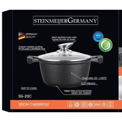 SteinMeijergermany Marble soep/braadpan - Met glazen afdekplaat zwart -  34 CM 14 Liter VOOR INDUCTIE