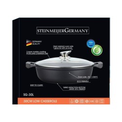 SteinMeijerGermany Marble/braadpan - Met glazen afdekplaat -weide pan zwart - 30 CM 8 Liter-hapjespan- brede pan voor inductie