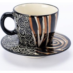 Espresso kopjes - Koffiekop en Schotelset - Koffiekopjes - Model: Zebra Zwart-wit-goud | Handgemaakt in Zuid Afrika - hoogwaardig keramiek - speciaal gemaakt door Letsopa Ceramics voor Nwabisa African Art