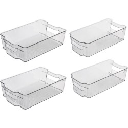 Koelkast organizer (Set van 4) - 2 Groot en 2 Klein - Doorzichtig keuken bakjes - Keukenkastorganizers - Opbergbak / Bewaardoos / Opbergdoos / Lade / Schuiflade - Blikjes en pakjes houder - Fridge organizer - Transparant badkamer opslag bakje