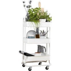 Multifunctionele trollry-bijzettafel-tafel op wieltjes-Industriele trolley-karretje op wielen-metaal-wit- H85xB34xL45 CM