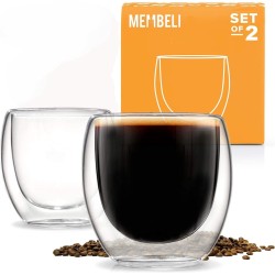 Membeli Espresso Kopjes Dubbelwandig Glas - Set van 2 - 80 mL - Espresso Glazen - Espressokopjes