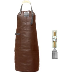 Sorprese Premium – bbq schort – bruin-zwart creme – bbq schort mannen – 100% premium leder – inclusief jamie oliver bbq spatel - bbq schort leer man - Cadeau