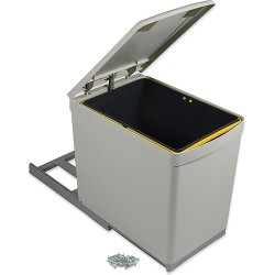 Emuca Recyclingcontainer, 16 L, bodembevestiging, handmatige extractie, automatische dekselopening, Kunststof, Grijs