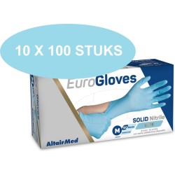 Eurogloves Solid nitrile handschoenen blauw, poedervrij, 10 x 100 stuks, maat M (VOORDEELVERPAKKING)