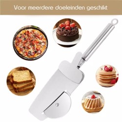 4 in 1 Pizzasnijder – Pizzames – deegsnijder - Pizzaroller – multifunctioneel taartsnijder - Robuust & Scherp Wiel- Vaatwasserbestendig – Antislip - Roestvrij Staal – Zilver