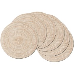 SHACOS Ronde Geweven Placemats Set van 6, 38cm Ronde Katoen Placemats Hittebestendige Antislip Placemats Wasbaar voor Keukentafel (Beige)