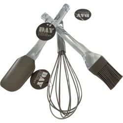 Bakgerei Set - Hittebestendig - 3 stuks - Keukenaccessoires - Spatel - Bakkwast - Whisk Mixer RVS - Grijs