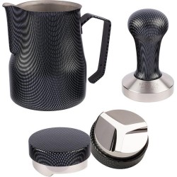 Motta Carbon Design Set - Tamper Carbon met RVS 58mm + Coffee leveling Tool Carbon 58mm + Europa Melkkan Carbon 50cl