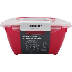 Cook - lunchbox - 1,5L - 3 vakken - rood/roze - salade - snackbowl - klipdeksel