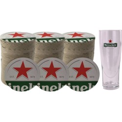 Heineken bierviltjes biervilt 3 rollen x 100 stuks + 1x ellipse 25cl bierglas bier viltjes vilt vilten