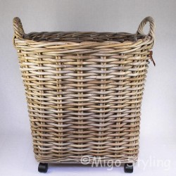 Houtmand - Met Wielen - Vierkant - Rond - Riet - Rotan - Dia 60 cm boven - Onder 45x45 cm