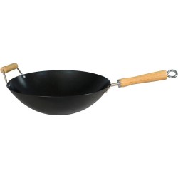 Dexam - Wokpan 34 cm - Anti aanbak - Platte bodem - Houten handvat