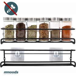 Mmoods Kruidenrek Ophangbaar Zonder Boren - 2 laags voor 16 Kruidenpotjes - Speciaal voor Muur, Wandkast, Kastdeur - Hangende Kruidenorganizer Keuken - Keukenaccessoires