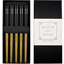 House of Husk Chopsticks Set - Koreaanse Eetstokjes - Vaatwasserbestendig - RVS - 5 Paar - Duo Tone - Zwart Goud