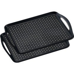 2x Dienbladen zwart kunststof met anti-slip noppen 32 x 45 cm - Horeca dienblad - Serveerbladen/dienblad met anti-slip noppen